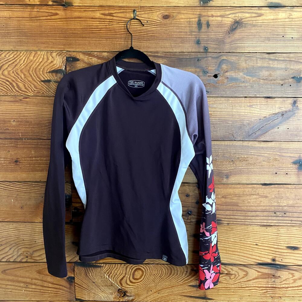 Sugoi Brown Biker Shirt with Hibiscus Flowers size Medium